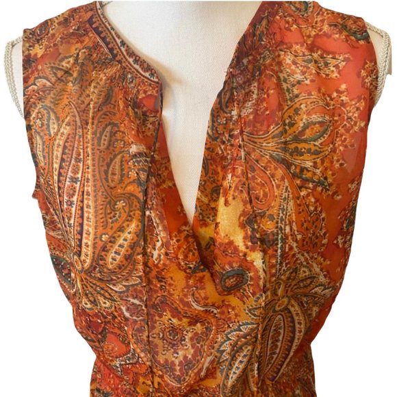 Lauren Ralph Lauren Size 6 Women's Sheer Bright Orange Paisley Print Dress - Picture 5 of 7